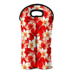 Red Hibiscus Plumeria Pattern Print Double Neoprene Wine Tote