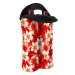 Red Hibiscus Plumeria Pattern Print Double Neoprene Wine Tote