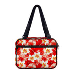 Red Hibiscus Plumeria Pattern Print Double Strap Bible Bag