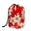 Red Hibiscus Plumeria Pattern Print Drawstring Makeup Bag