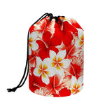 Red Hibiscus Plumeria Pattern Print Drawstring Makeup Bag
