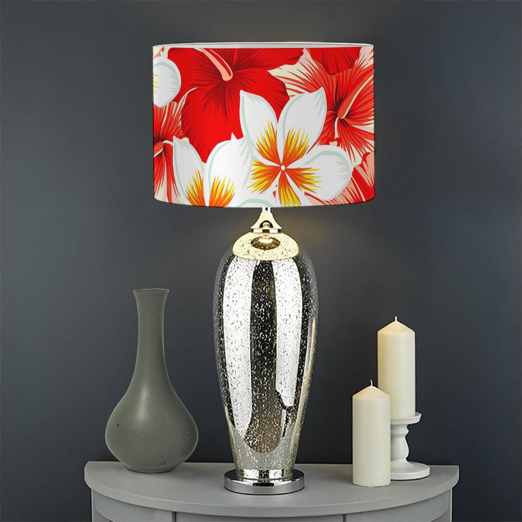 Red Hibiscus Plumeria Pattern Print Drum Lamp Shade