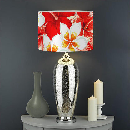 Red Hibiscus Plumeria Pattern Print Drum Lamp Shade