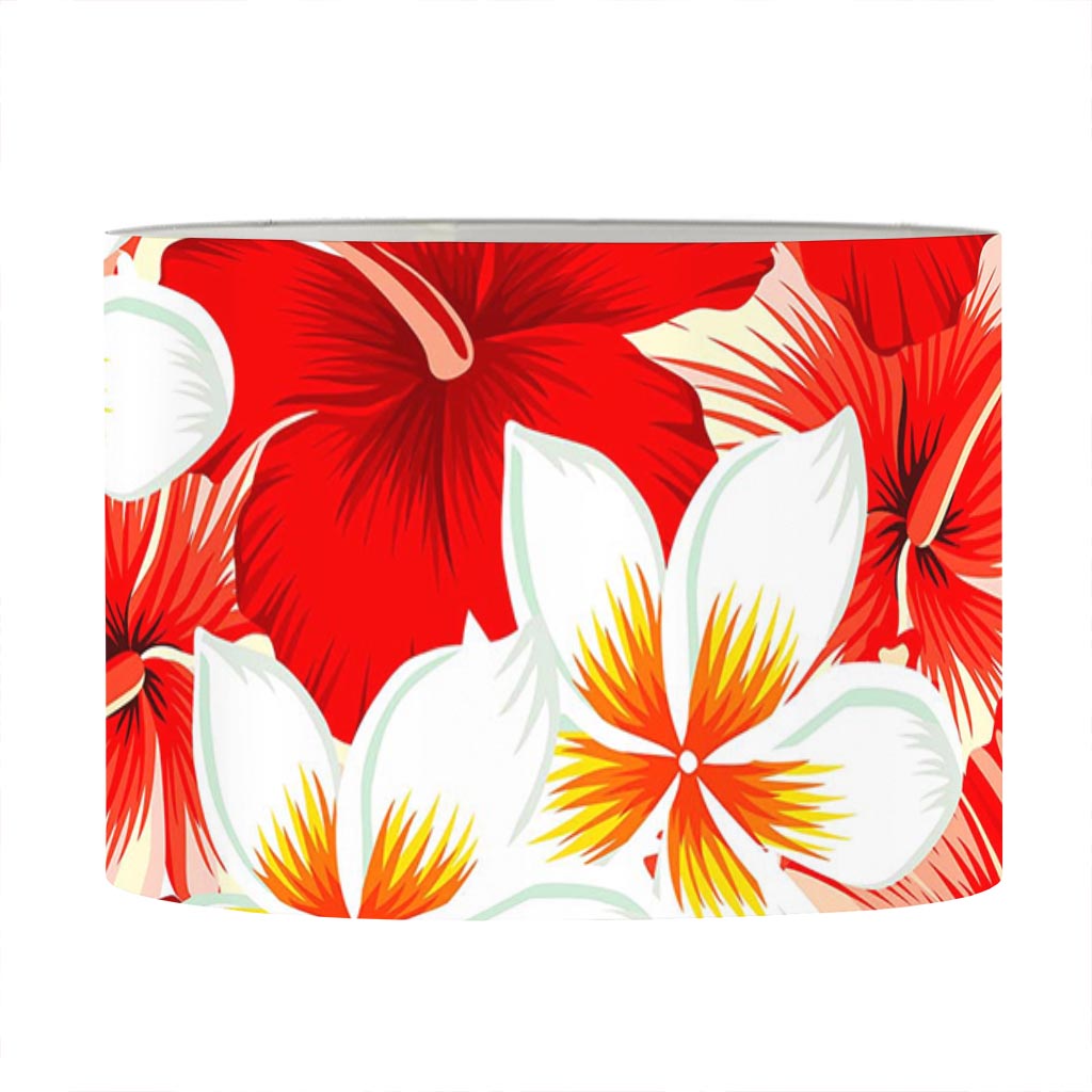 Red Hibiscus Plumeria Pattern Print Drum Lamp Shade