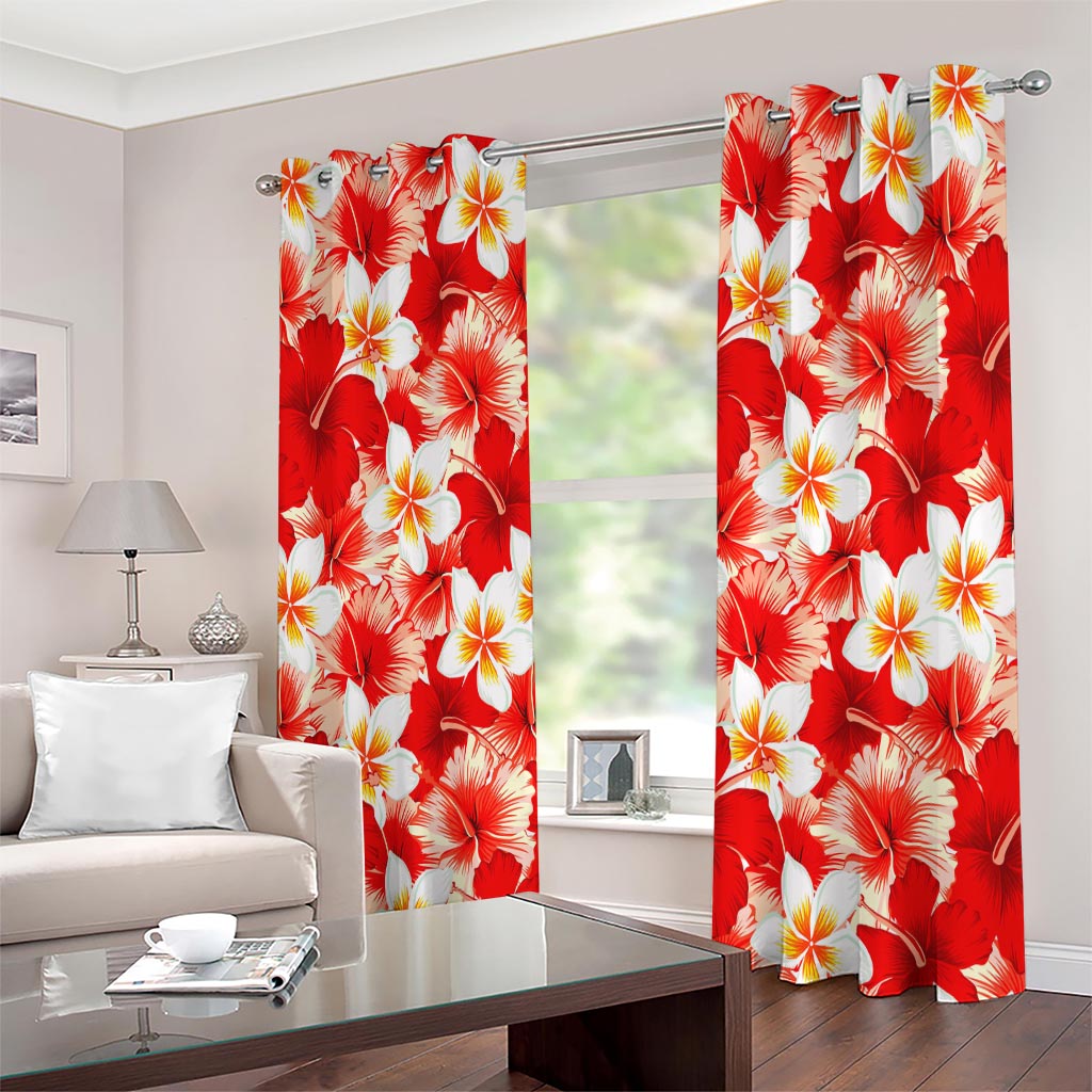 Red Hibiscus Plumeria Pattern Print Extra Wide Grommet Curtains