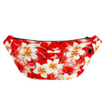 Red Hibiscus Plumeria Pattern Print Fanny Pack