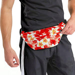 Red Hibiscus Plumeria Pattern Print Fanny Pack