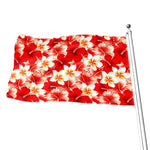 Red Hibiscus Plumeria Pattern Print Flag
