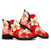 Red Hibiscus Plumeria Pattern Print Flat Ankle Boots