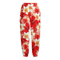 Red Hibiscus Plumeria Pattern Print Fleece Lined Knit Pants