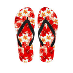 Red Hibiscus Plumeria Pattern Print Flip Flops