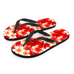 Red Hibiscus Plumeria Pattern Print Flip Flops