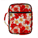 Red Hibiscus Plumeria Pattern Print Front Pocket Bible Bag