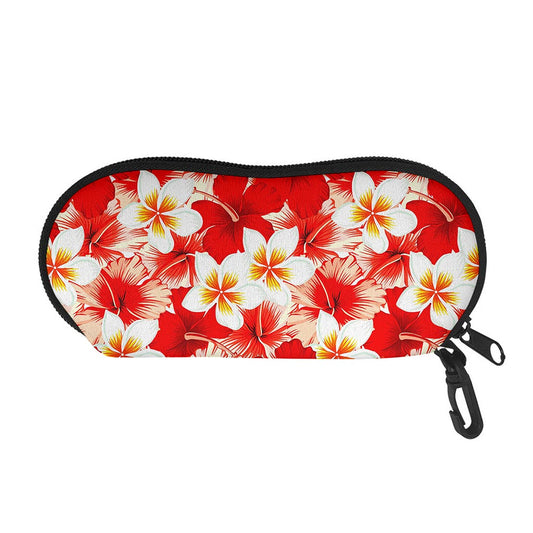 Red Hibiscus Plumeria Pattern Print Glasses Case