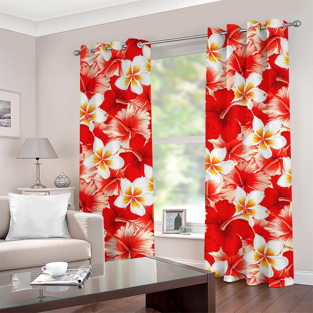 Red Hibiscus Plumeria Pattern Print Grommet Curtains