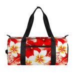Red Hibiscus Plumeria Pattern Print Gym Bag
