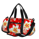 Red Hibiscus Plumeria Pattern Print Gym Bag