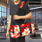 Red Hibiscus Plumeria Pattern Print Gym Bag