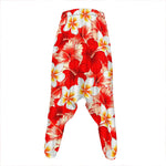 Red Hibiscus Plumeria Pattern Print Hammer Pants