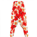 Red Hibiscus Plumeria Pattern Print Hammer Pants