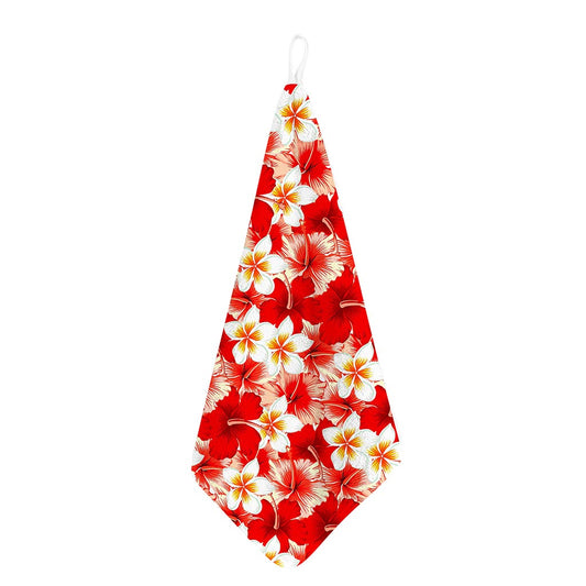 Red Hibiscus Plumeria Pattern Print Hand Towel