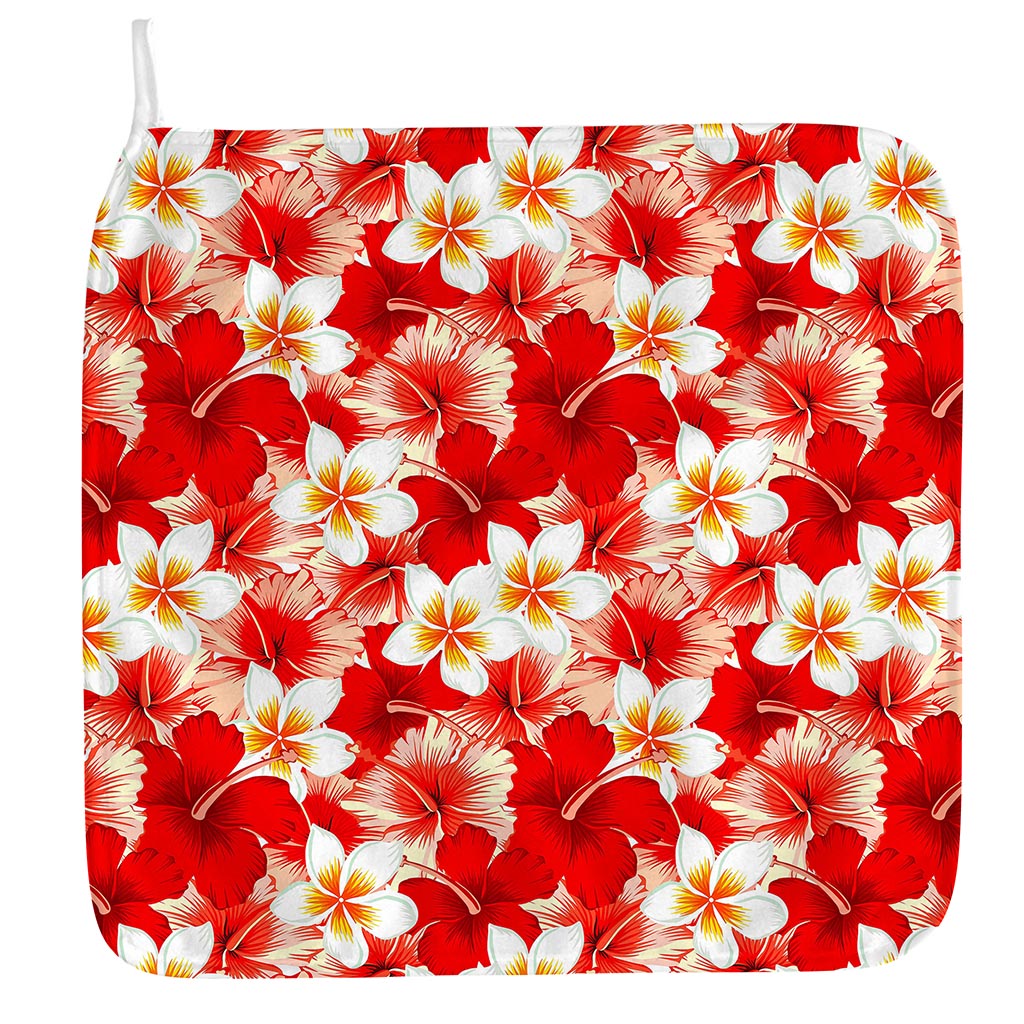 Red Hibiscus Plumeria Pattern Print Hand Towel