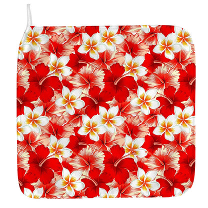 Red Hibiscus Plumeria Pattern Print Hand Towel