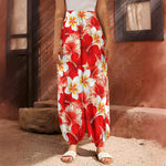 Red Hibiscus Plumeria Pattern Print Harem Pants