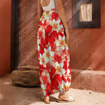 Red Hibiscus Plumeria Pattern Print Harem Pants