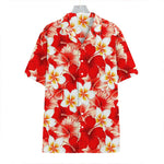 Red Hibiscus Plumeria Pattern Print Hawaiian Shirt