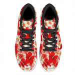 Red Hibiscus Plumeria Pattern Print High Top Leather Sneakers