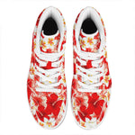 Red Hibiscus Plumeria Pattern Print High Top Leather Sneakers