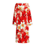 Red Hibiscus Plumeria Pattern Print Hooded Bathrobe
