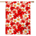 Red Hibiscus Plumeria Pattern Print House Flag