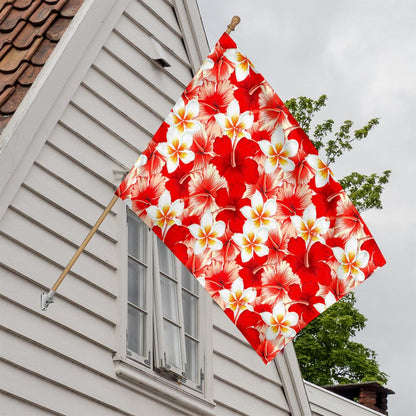 Red Hibiscus Plumeria Pattern Print House Flag