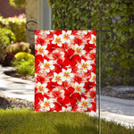 Red Hibiscus Plumeria Pattern Print House Flag