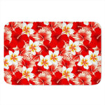 Red Hibiscus Plumeria Pattern Print Indoor Door Mat