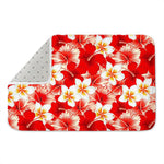 Red Hibiscus Plumeria Pattern Print Indoor Door Mat