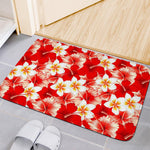 Red Hibiscus Plumeria Pattern Print Indoor Door Mat