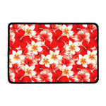 Red Hibiscus Plumeria Pattern Print Kitchen Mat