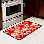 Red Hibiscus Plumeria Pattern Print Kitchen Mat
