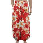 Red Hibiscus Plumeria Pattern Print Lantern Pants