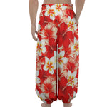 Red Hibiscus Plumeria Pattern Print Lantern Pants