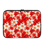 Red Hibiscus Plumeria Pattern Print Laptop Sleeve