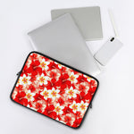 Red Hibiscus Plumeria Pattern Print Laptop Sleeve