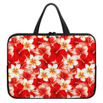 Red Hibiscus Plumeria Pattern Print Laptop Sleeve With Handle