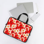 Red Hibiscus Plumeria Pattern Print Laptop Sleeve With Handle