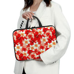 Red Hibiscus Plumeria Pattern Print Laptop Sleeve With Handle