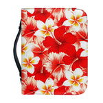 Red Hibiscus Plumeria Pattern Print Leather Bible Cover