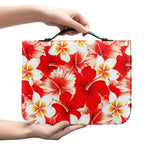 Red Hibiscus Plumeria Pattern Print Leather Bible Cover